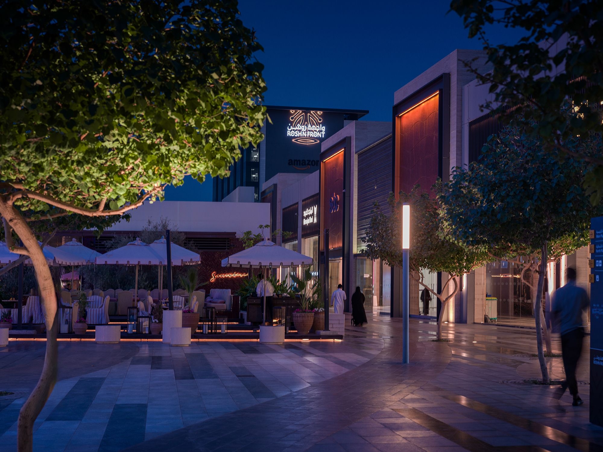 Exterior view of ROSHN Front retail shops in North Riyadh